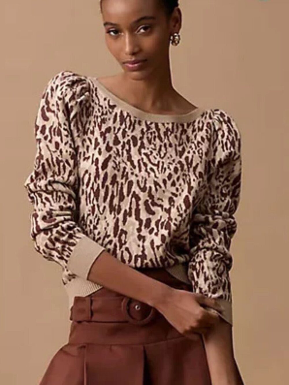 Anthro Maeve Puff Sleeve Pullover Animal Print Sweater